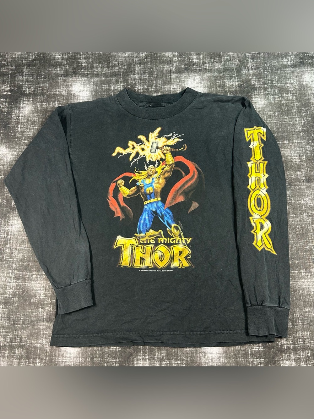 VTG Mad Engine Marvel The Mighty Thor Boys XL Black Lightning Mjolnir Shirt USA